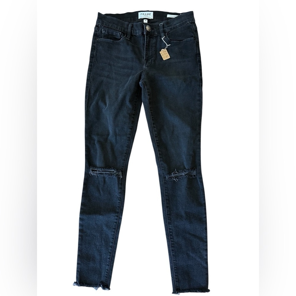 Frame Denim SZ 28 Le Skinny de Jeanne black distressed denim EUC